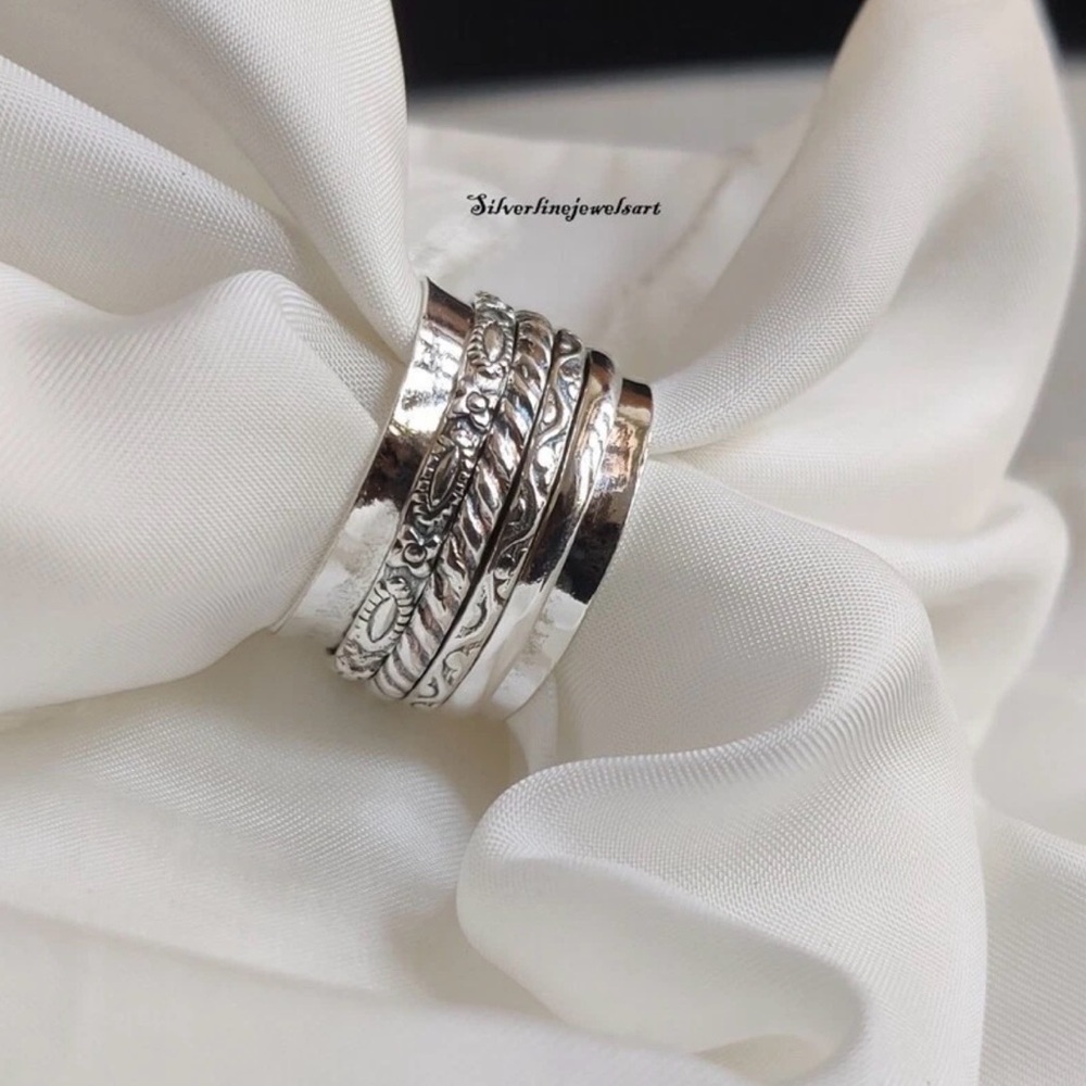 Elegant 925 Sterling Silver Fidget Spinner Ring comfort fit. Multiple sizes.